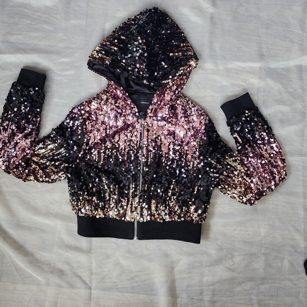 Forever 21 Black and Pink Sequin Bomber Jacket - Picture 7 of 10